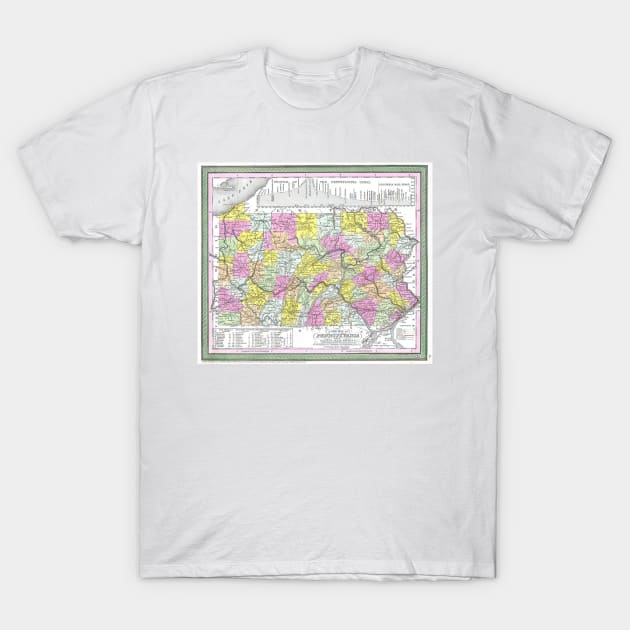 Vintage Map of Pennsylvania (1850) T-Shirt by Bravuramedia